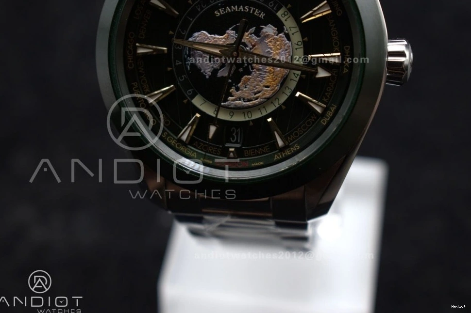 Terra GMT Super Clone Aqua A8938 on Worldtimer Ceramic Green Edition 43mm SS VSF Bracelet Best 1:1 0208